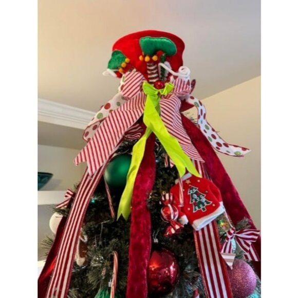 Christmas Tree Topper Hat, Large Red Velvet Hat with Elf...